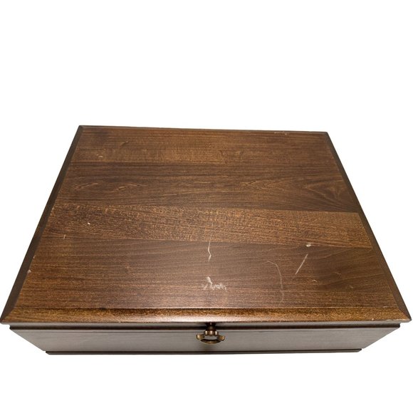 Vintage Large Wooden Silverware Chest Storage Case With Removable Utensil Caddy - Picture 3 of 10